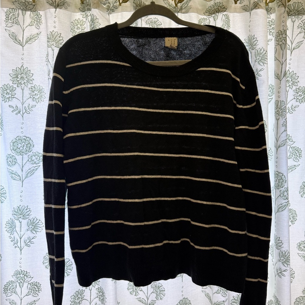 a new day Black Crewneck Sweater with Cream Stripes
